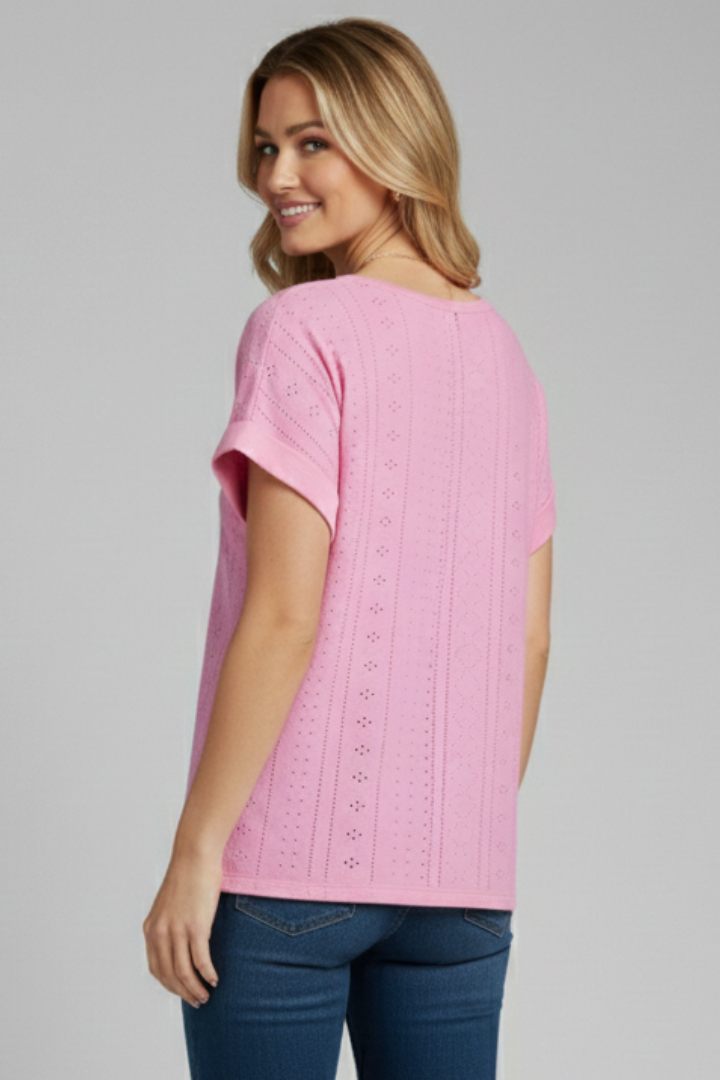 Dame T-skjorte med Rund halsudskæring og Eyelet Pattern