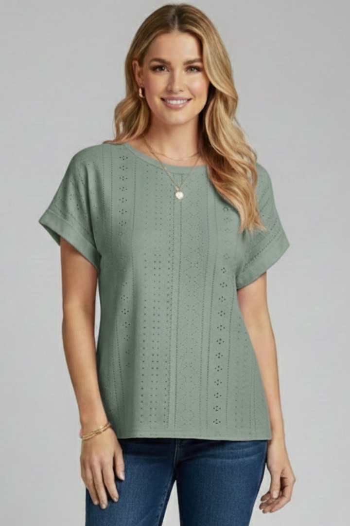Dame T-skjorte med Rund halsudskæring og Eyelet Pattern
