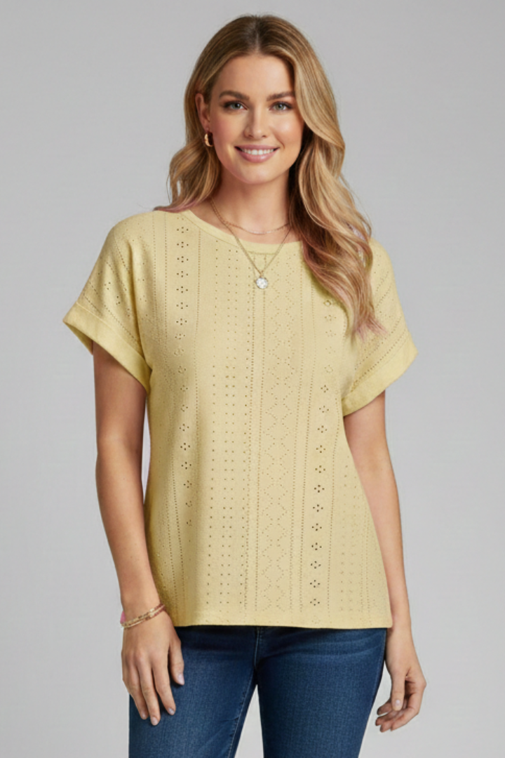 Dame T-skjorte med Rund halsudskæring og Eyelet Pattern