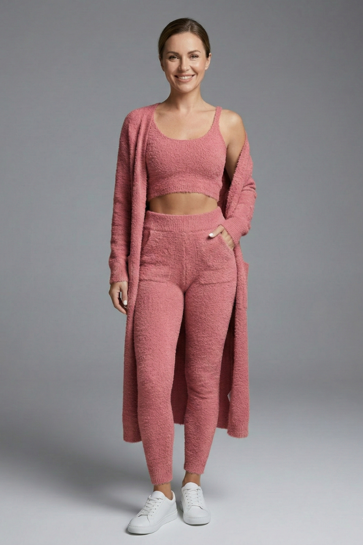 Dame tredelt sæt med croptop og åben cardigan