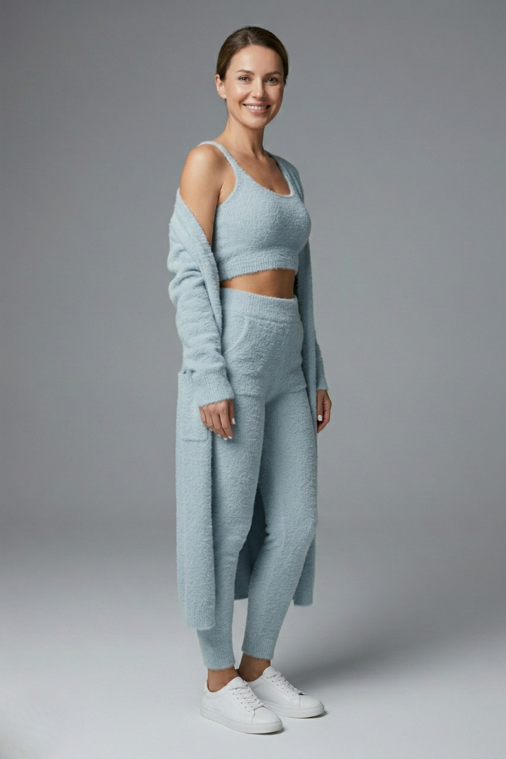 Dame tredelt sæt med croptop og åben cardigan