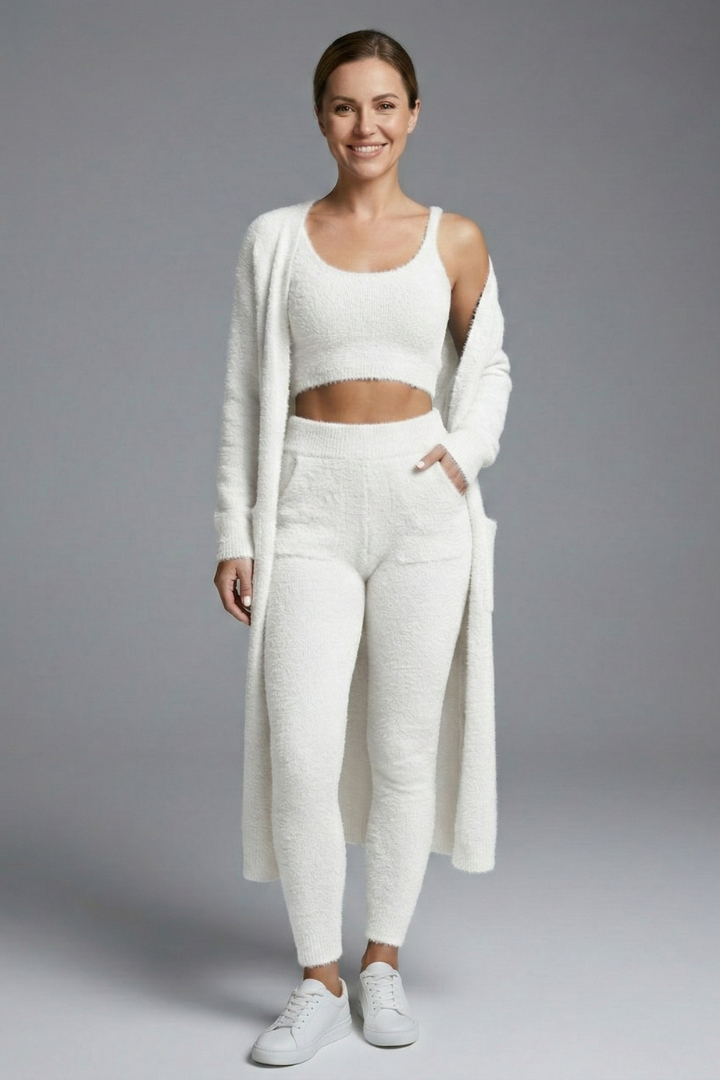 Dame tredelt sæt med croptop og åben cardigan