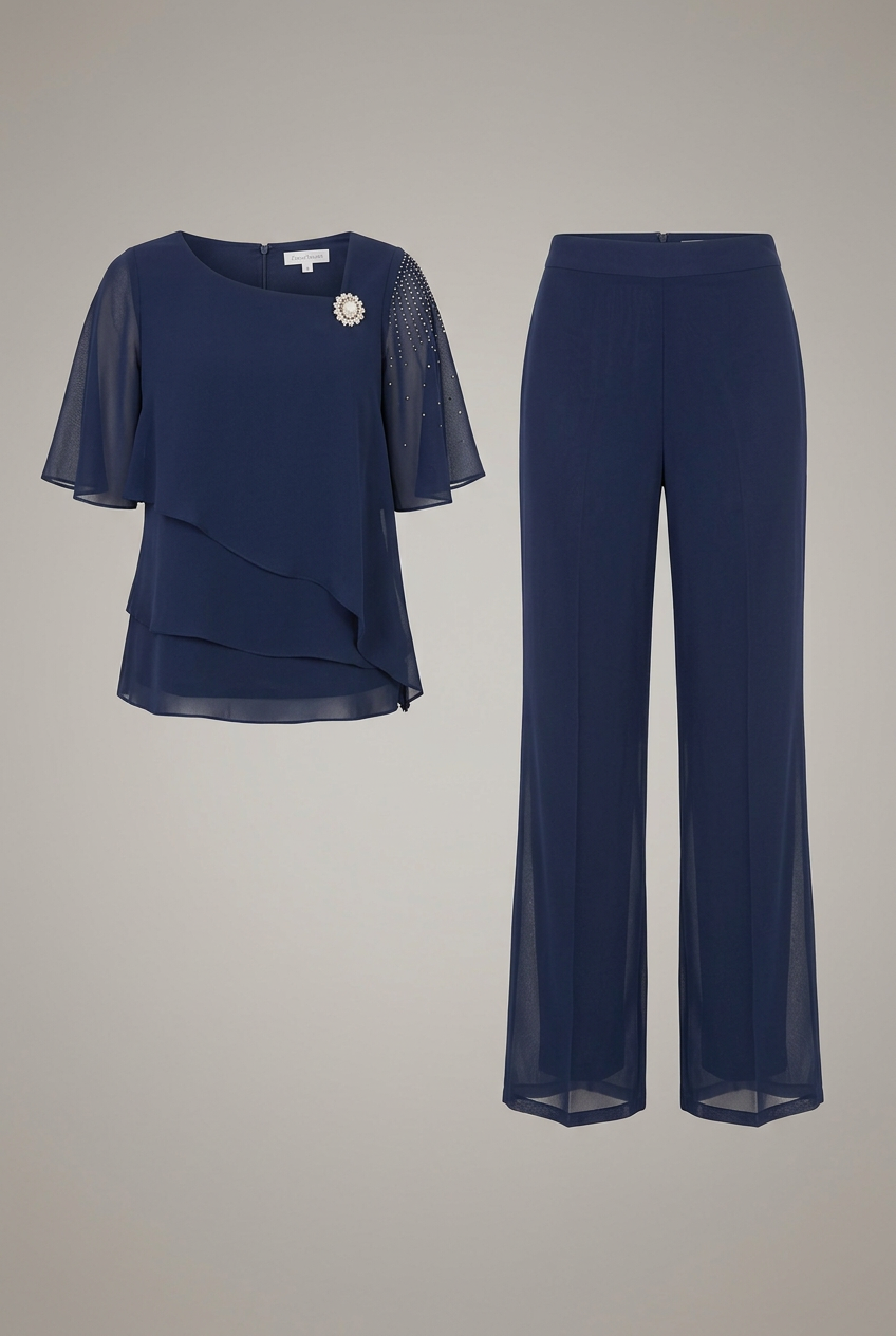 Adora | Women’s Top and Trousers Set with Layered Top and Straight Legs