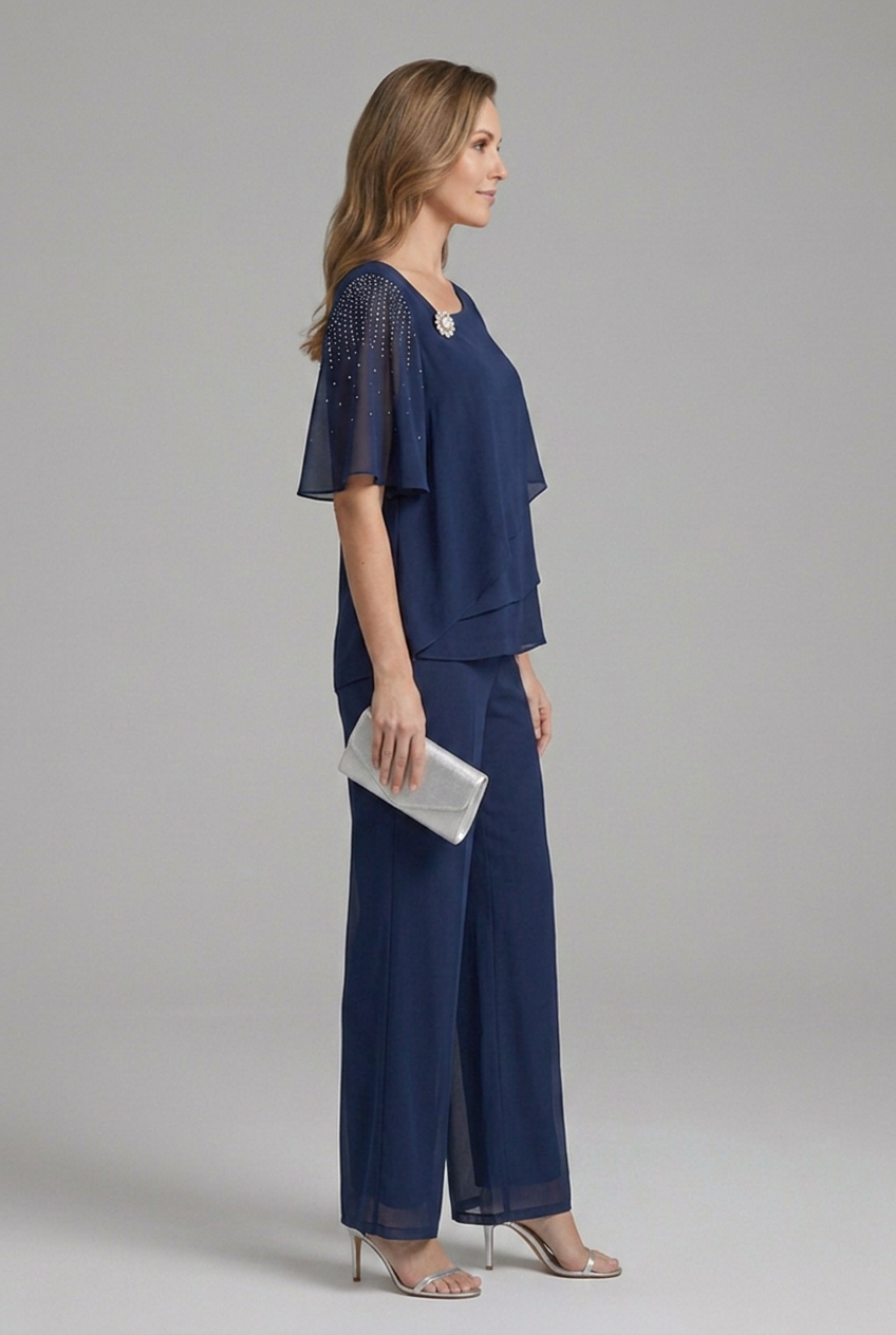 Adora | Women’s Top and Trousers Set with Layered Top and Straight Legs