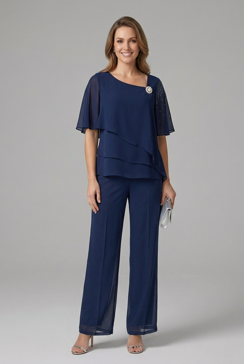 Adora | Women’s Top and Trousers Set with Layered Top and Straight Legs