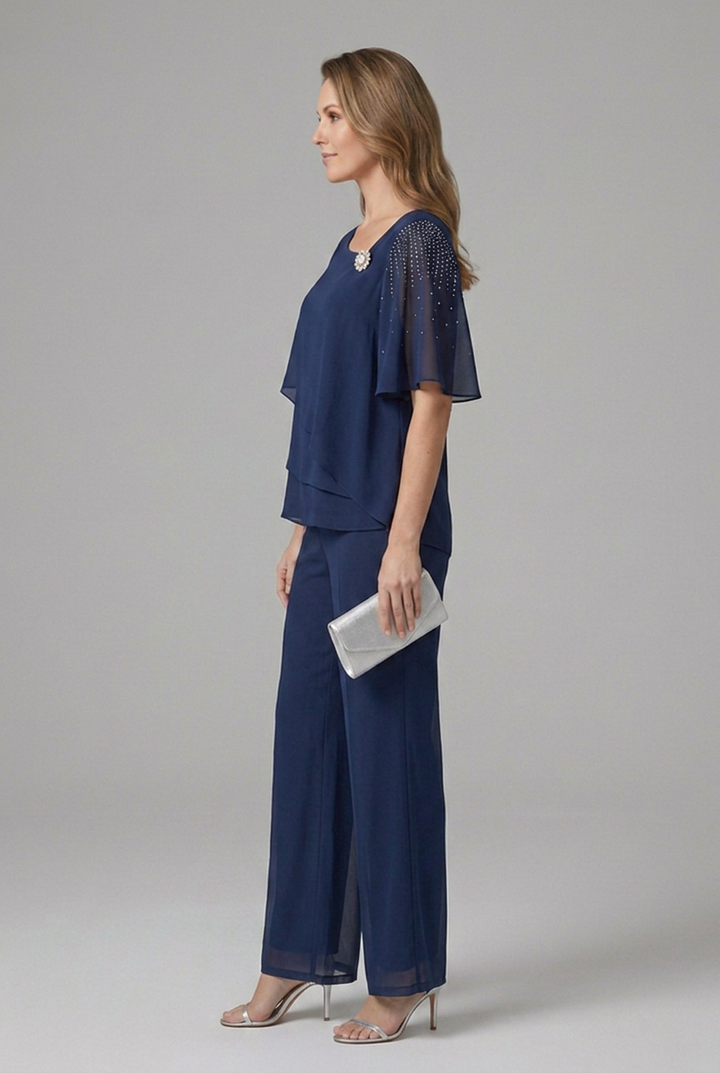 Adora | Women’s Top and Trousers Set with Layered Top and Straight Legs