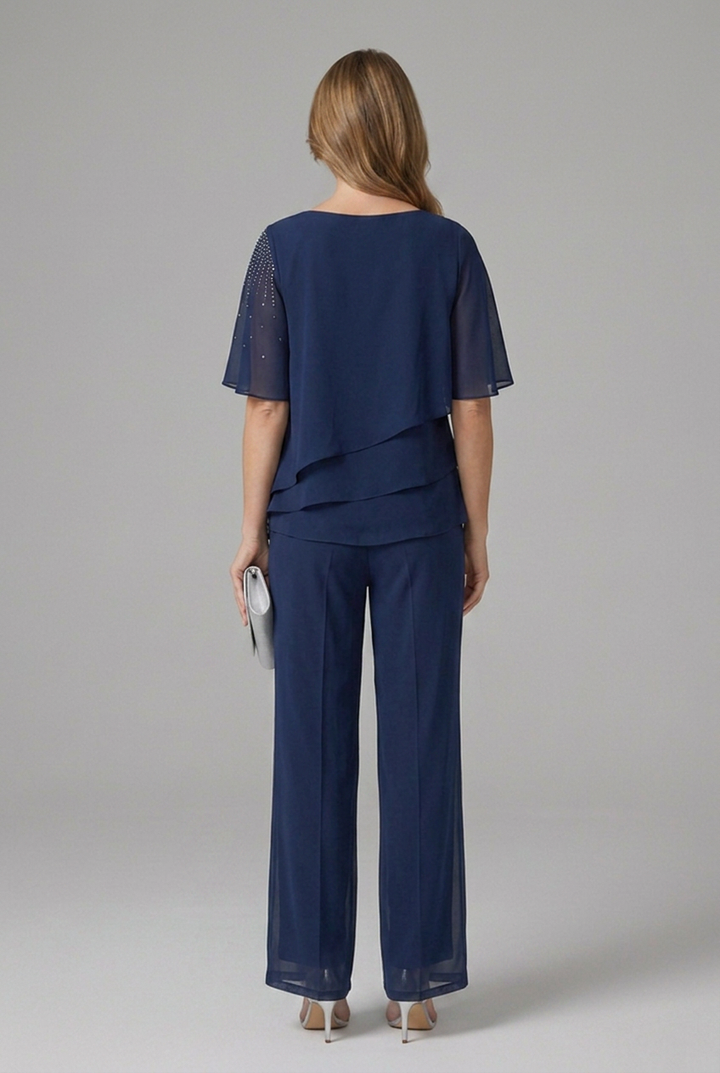 Adora | Women’s Top and Trousers Set with Layered Top and Straight Legs