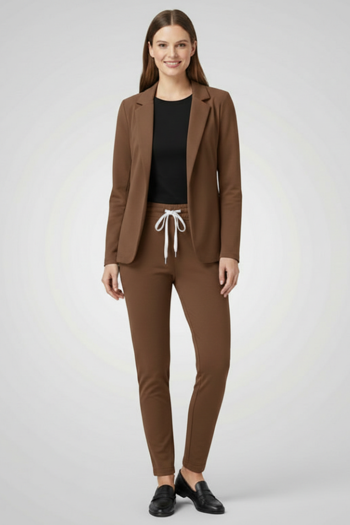 Edith | Women’s Trouser Set with Lapel Collar and Elastic Waistband