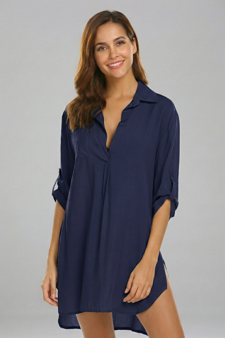 Women’s Tunic Dress with Collar and Long Sleeves