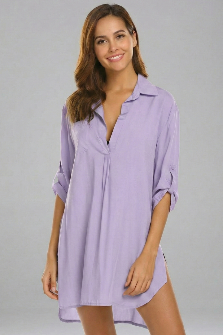 Women’s Tunic Dress with Collar and Long Sleeves