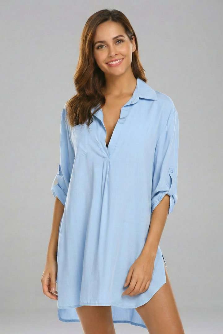 Women’s Tunic Dress with Collar and Long Sleeves