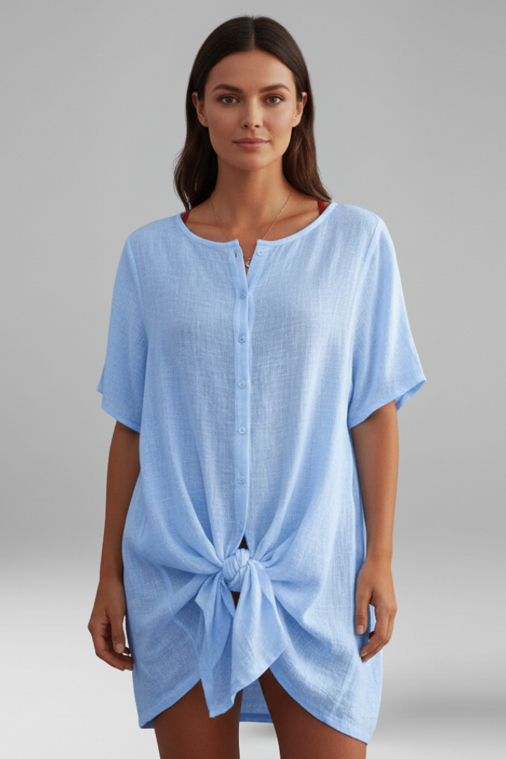 Dame Tunic Kjole med V-udskæring og Korte ærmer