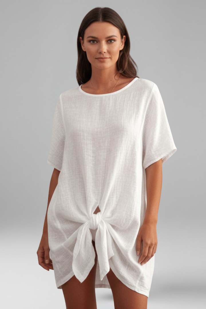 Dame Tunic Kjole med V-udskæring og Korte ærmer