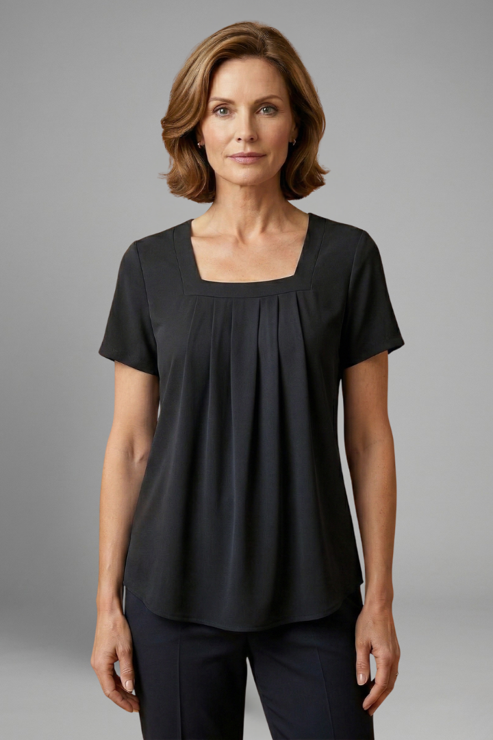 Dame Tunic Top med Firkantet udskæring og Plisseret Front