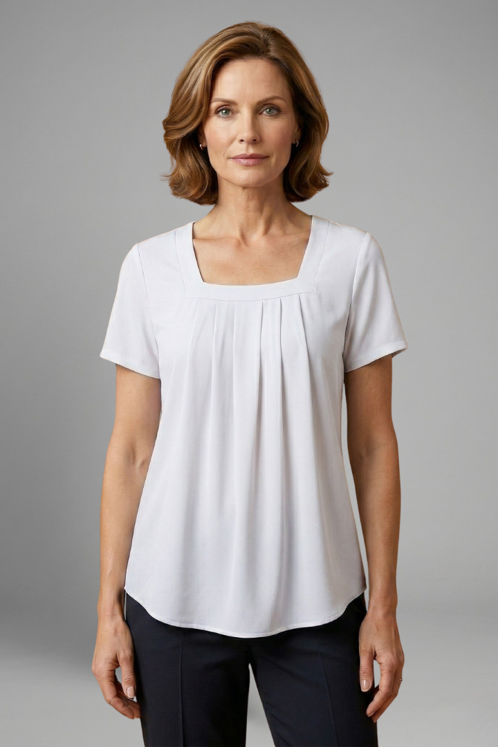 Dame Tunic Top med Firkantet udskæring og Plisseret Front