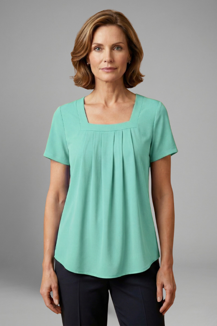 Dame Tunic Top med Firkantet udskæring og Plisseret Front