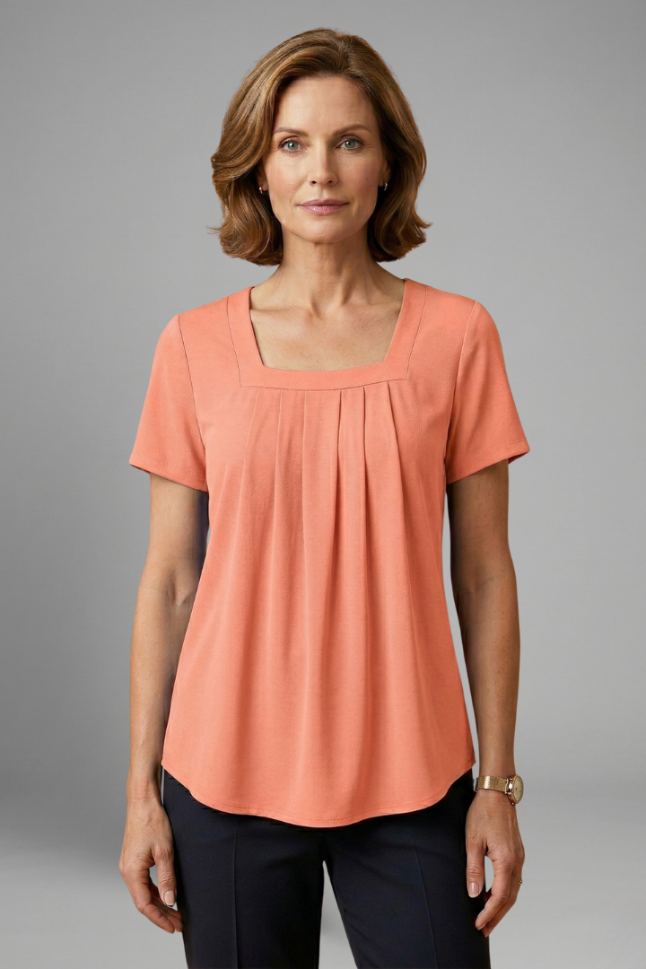 Dame Tunic Top med Firkantet udskæring og Plisseret Front