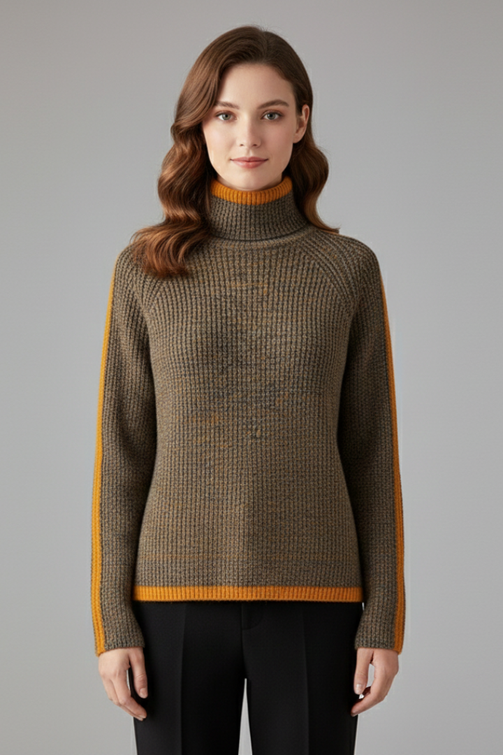 Dymphna | Women’s Turtleneck Jumper with Ribbed Knit and Trim