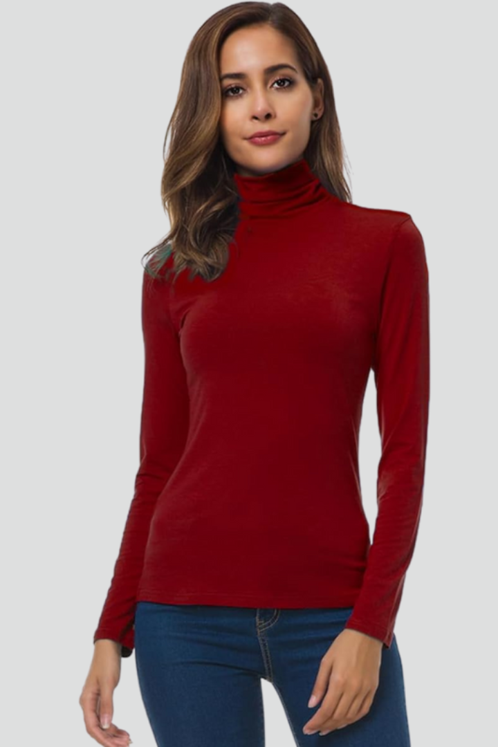 Edda | Women’s Turtleneck Sweater with Long Sleeves and Plain Surface