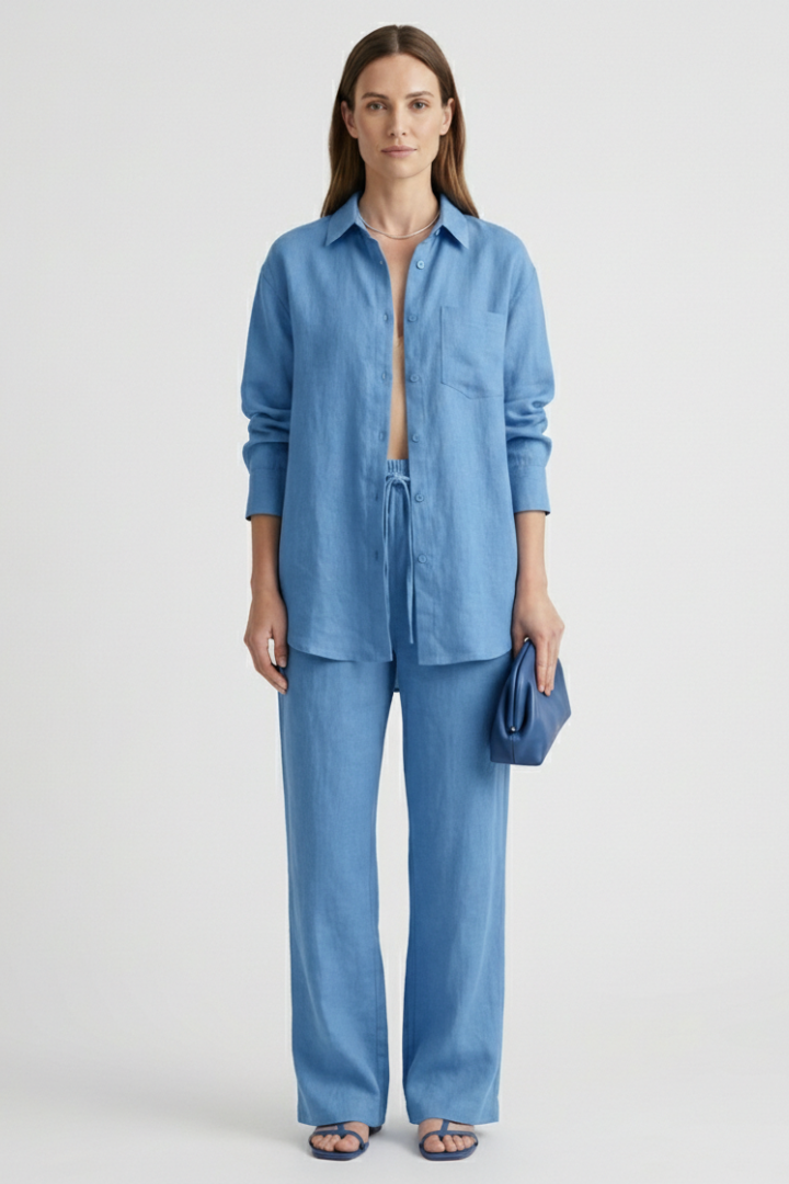 Eartha | Women’s Two-Piece Set with Button Shirt and Straight Trousers