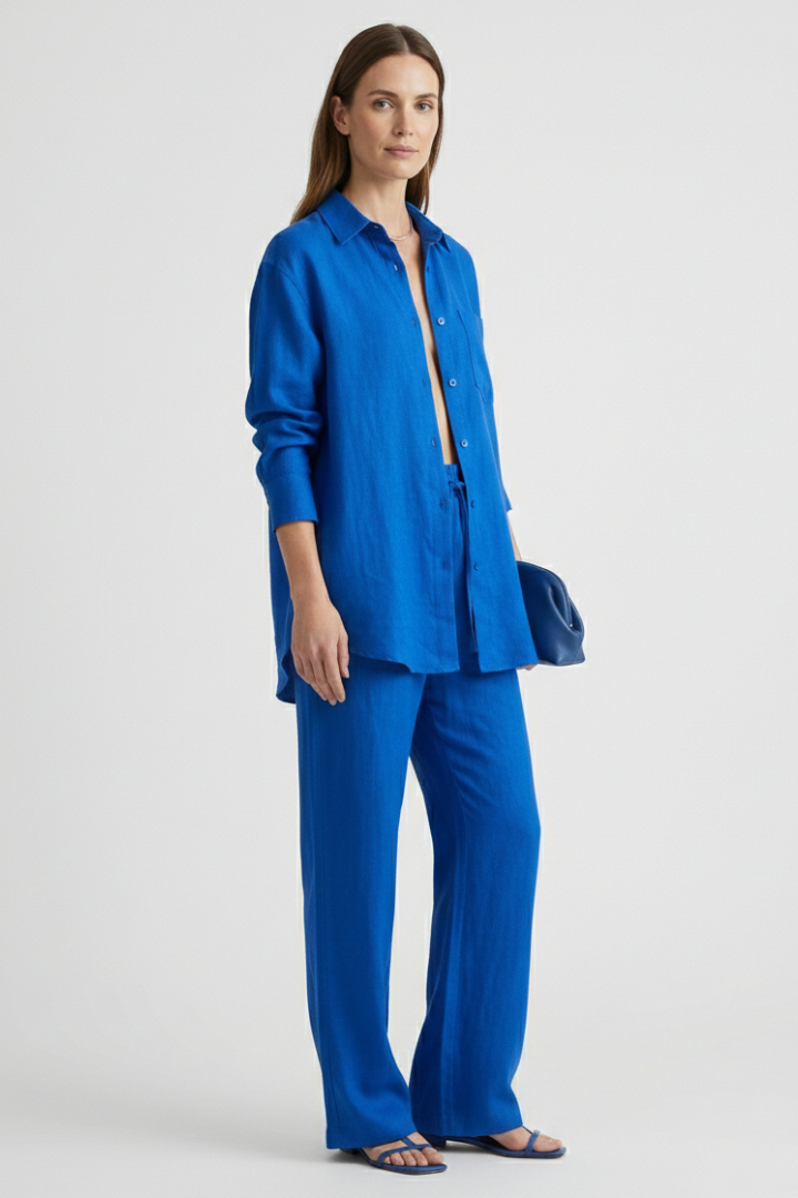 Eartha | Women’s Two-Piece Set with Button Shirt and Straight Trousers