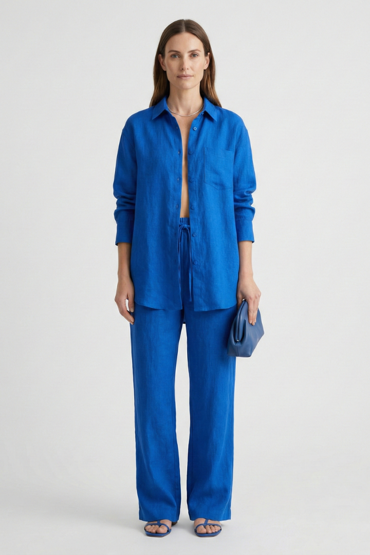 Eartha | Women’s Two-Piece Set with Button Shirt and Straight Trousers