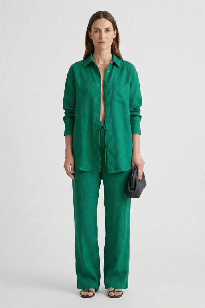 Eartha | Women’s Two-Piece Set with Button Shirt and Straight Trousers