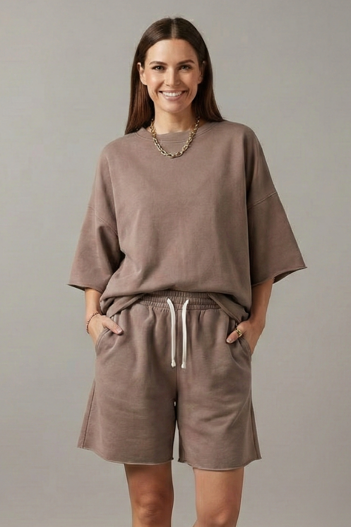 Dame Todelt sæt med Croptop og Snøre Shorts