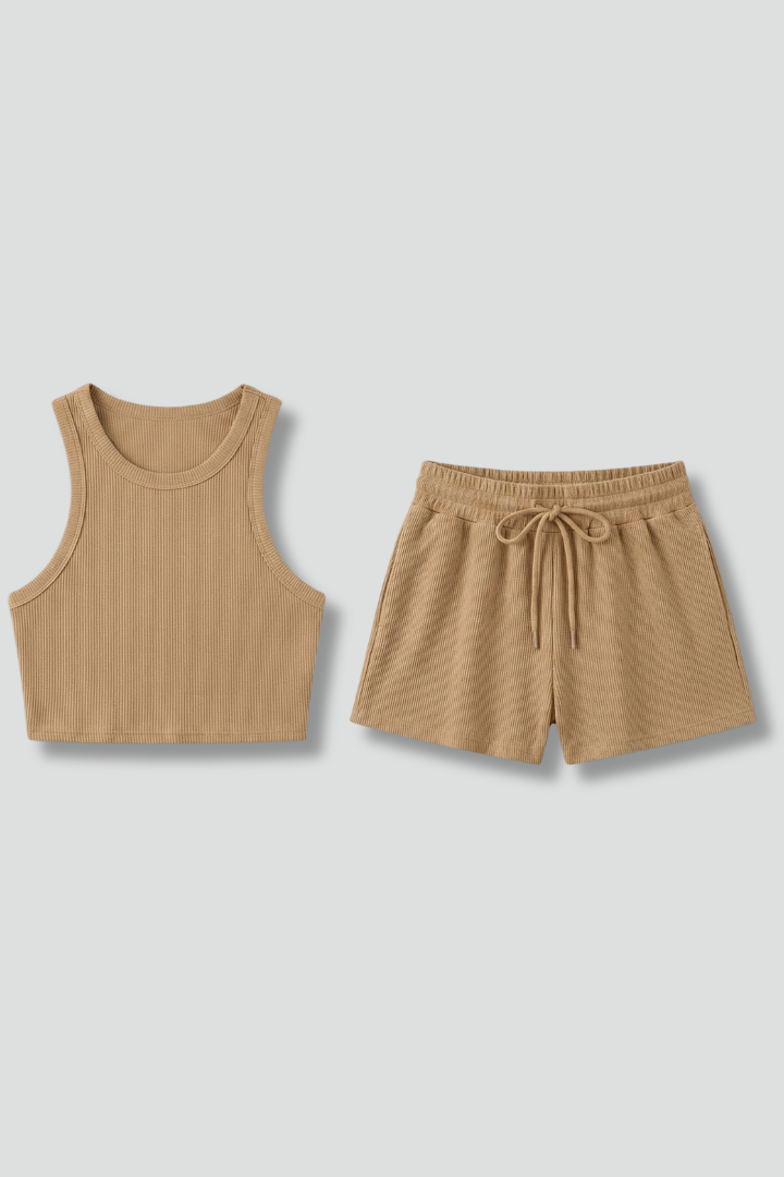 Dame todelt sæt med racerback top og shorts med snøre