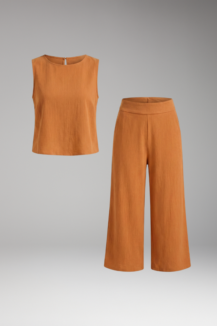 Drusa | Women’s Two-Piece Set with Sleeveless Top and Cropped Trousers
