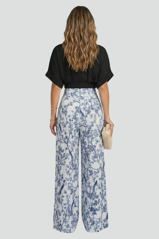 Elodie | Women’s Two-Piece Set with V-Neck Top and Wide-Leg Trousers