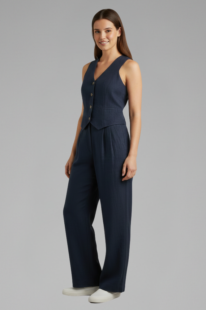 Dove | Women’s Two-Piece Set with V-Neck Waistcoat and Wide Trousers