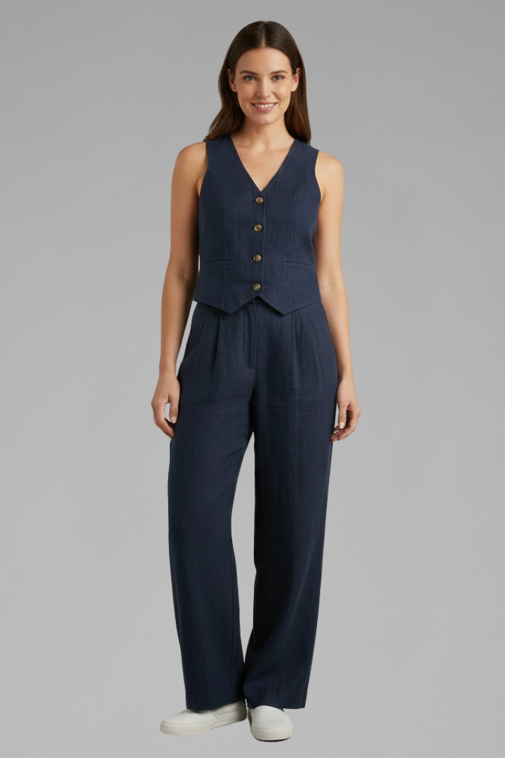 Dove | Women’s Two-Piece Set with V-Neck Waistcoat and Wide Trousers