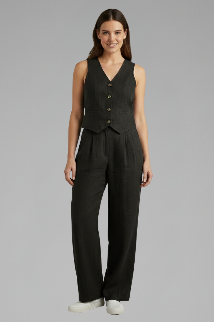 Dove | Women’s Two-Piece Set with V-Neck Waistcoat and Wide Trousers