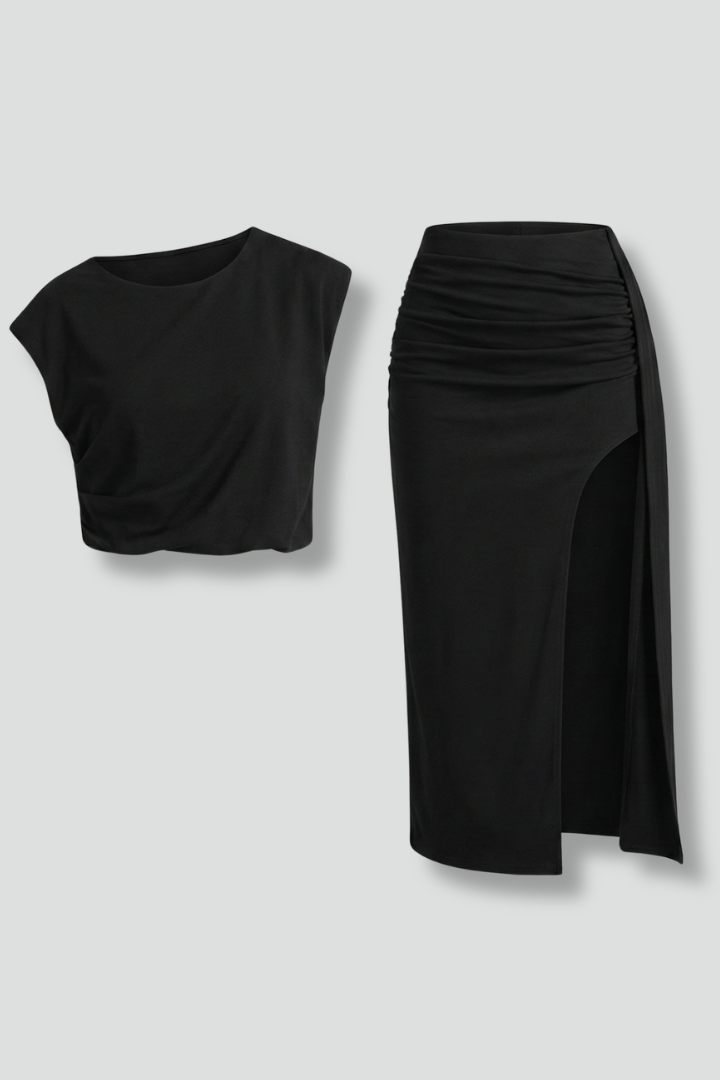 Dame Todelt sæt med Asymmetric Top og Midi Nederdel