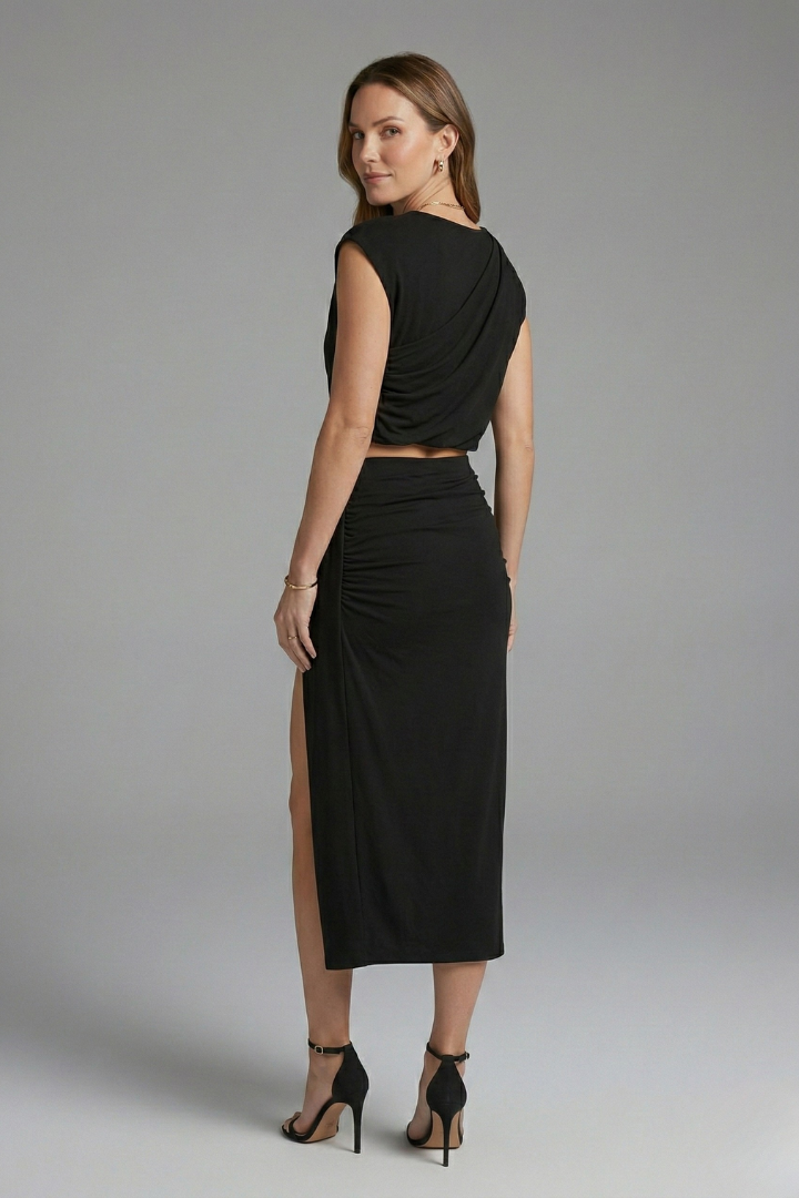 Dame Todelt sæt med Asymmetric Top og Midi Nederdel