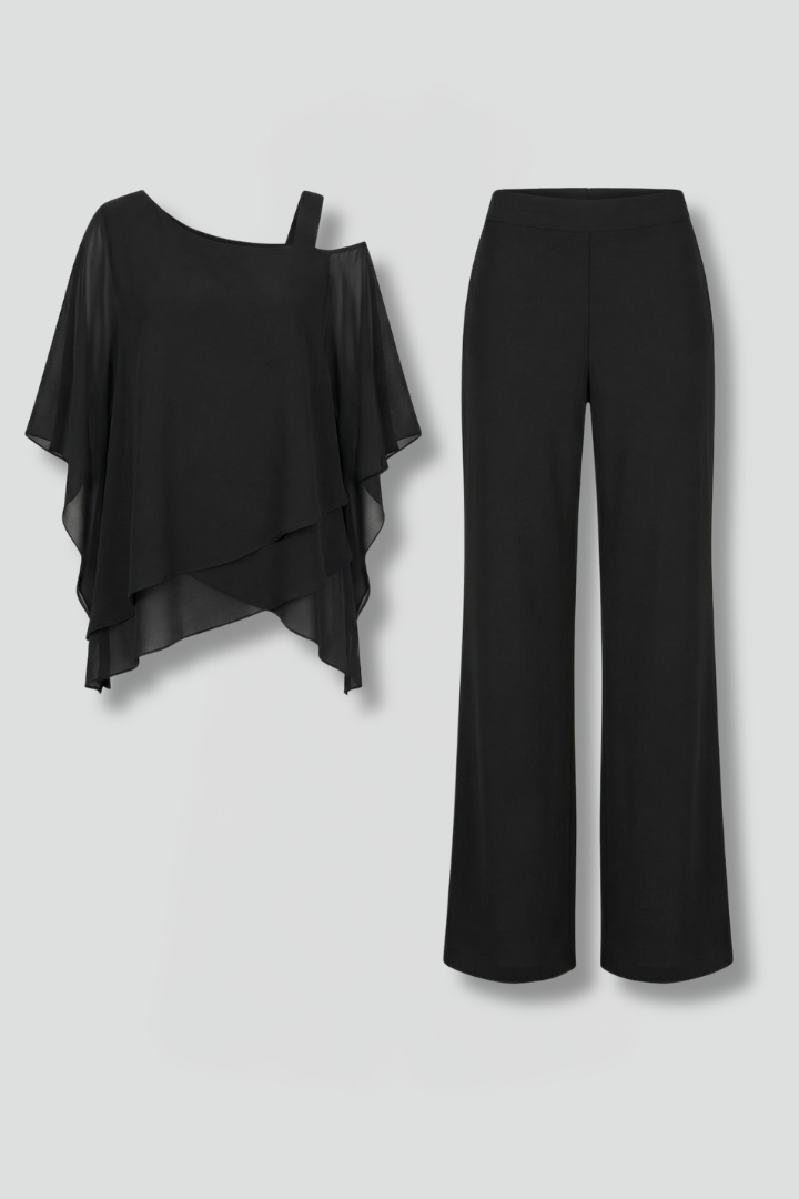 Scholastica | Women’s Two Piece Set with Asymmetrical Top and Wide Leg Trousers