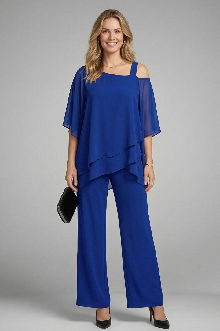 Scholastica | Women’s Two Piece Set with Asymmetrical Top and Wide Leg Trousers
