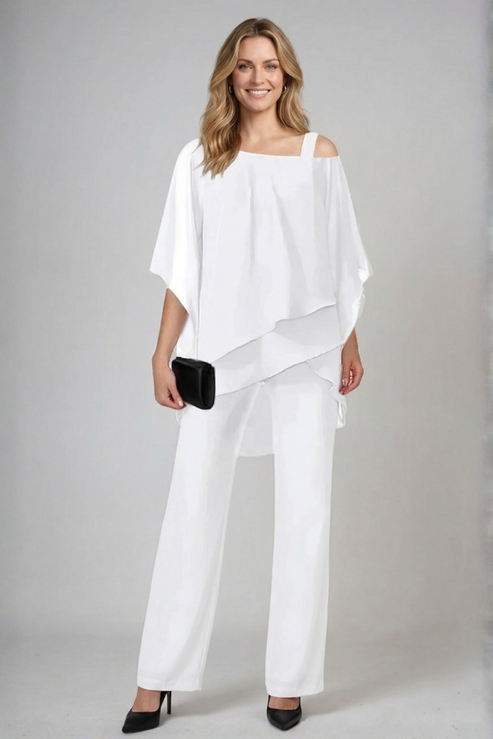 Scholastica | Women’s Two Piece Set with Asymmetrical Top and Wide Leg Trousers