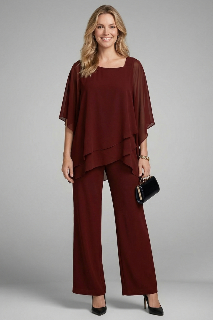 Scholastica | Women’s Two Piece Set with Asymmetrical Top and Wide Leg Trousers