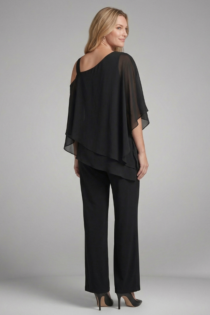 Scholastica | Women’s Two Piece Set with Asymmetrical Top and Wide Leg Trousers