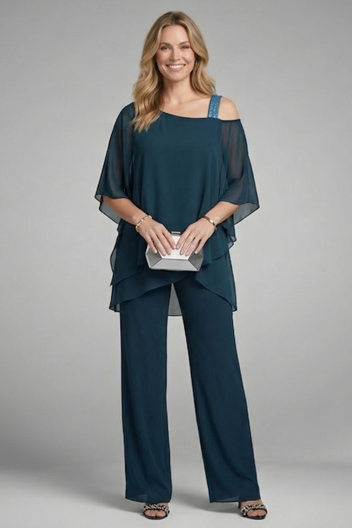 Scholastica | Women’s Two Piece Set with Asymmetrical Top and Wide Leg Trousers