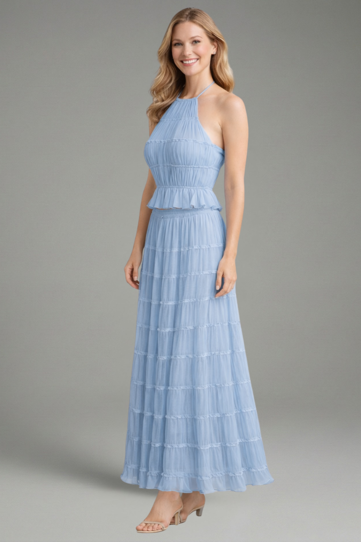 Women’s Two Piece Set with Halter Top and Maxi Skirt