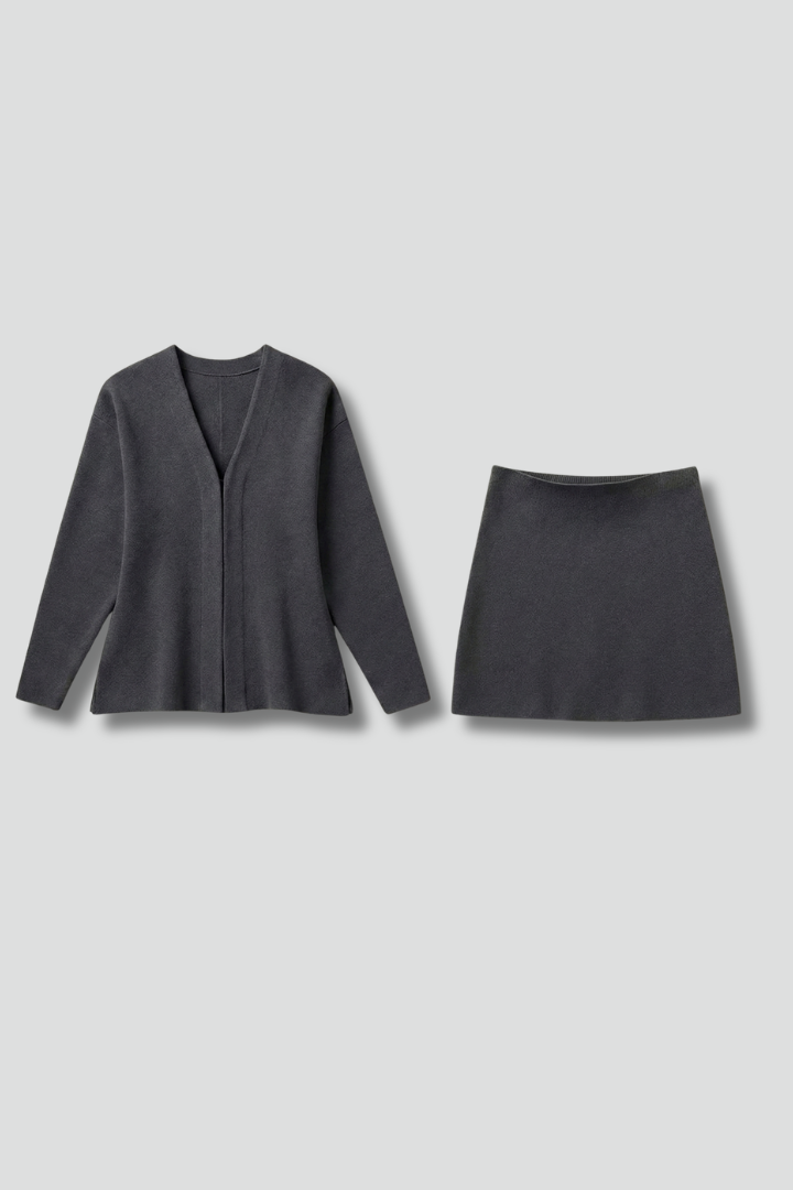Estella | Women’s Two Piece Set with Long Sleeve Top and Mini Skirt