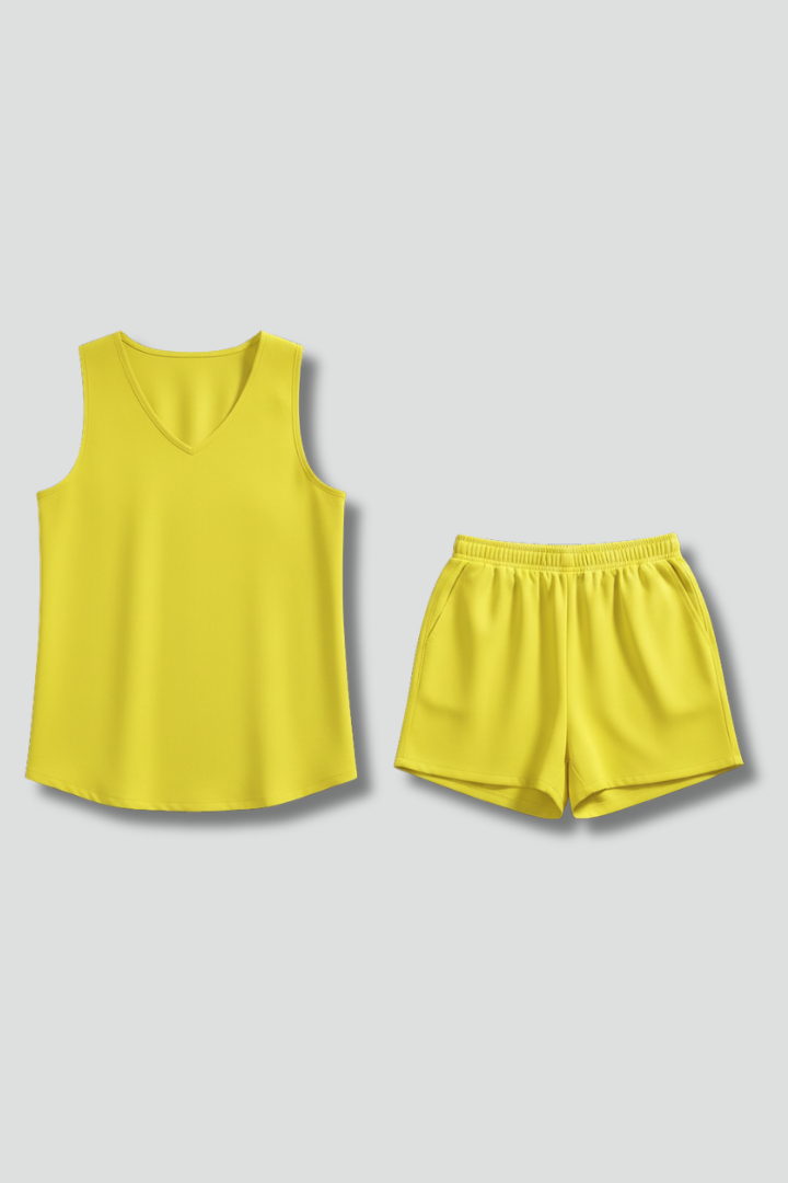 Dame todelt sæt med ærmeløs tunika og shorts