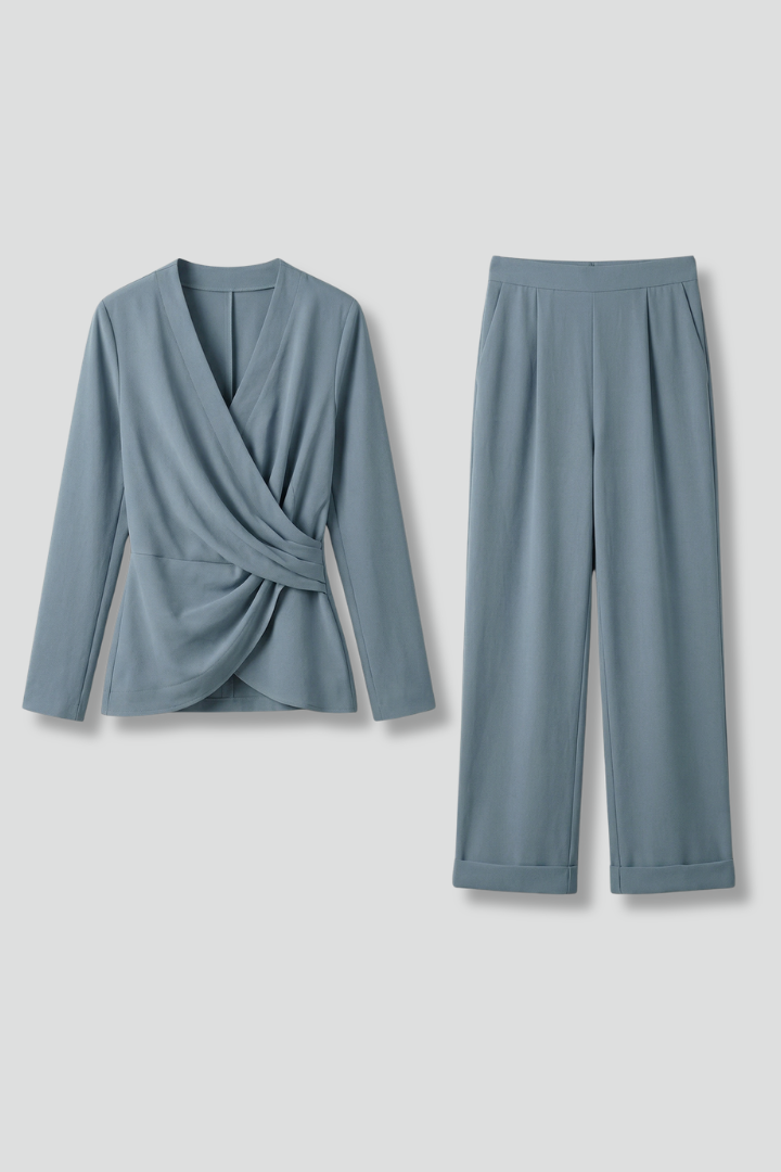 Dorothea | Women’s Two Piece Set with Wrap Top and Cropped Trousers