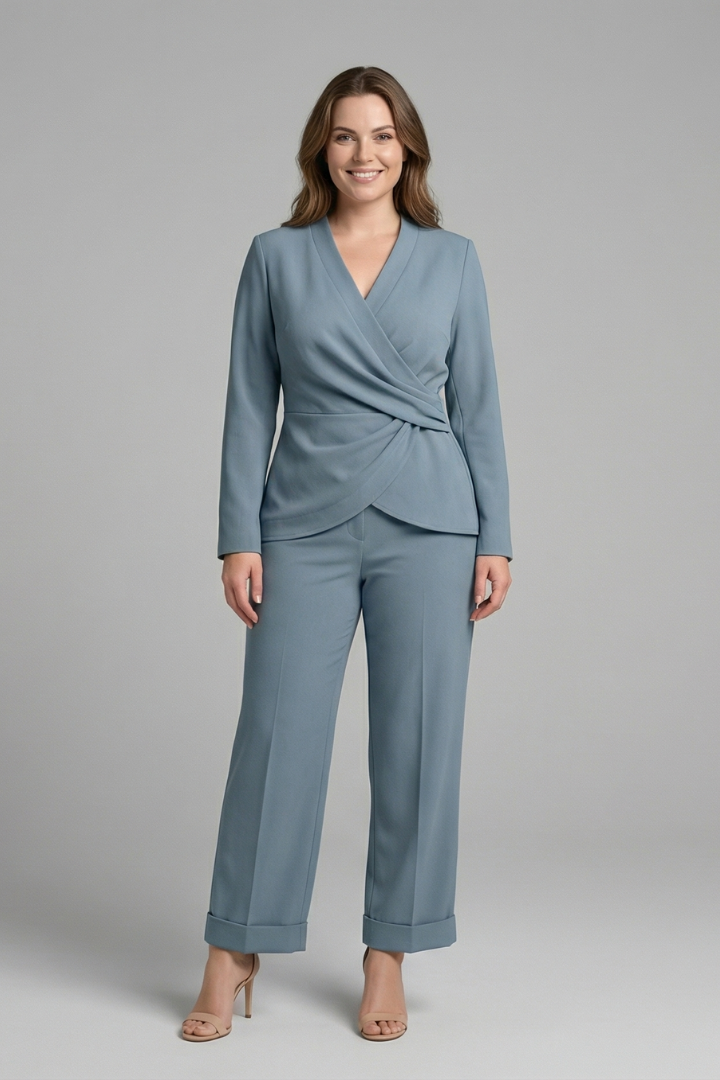 Dorothea | Women’s Two Piece Set with Wrap Top and Cropped Trousers