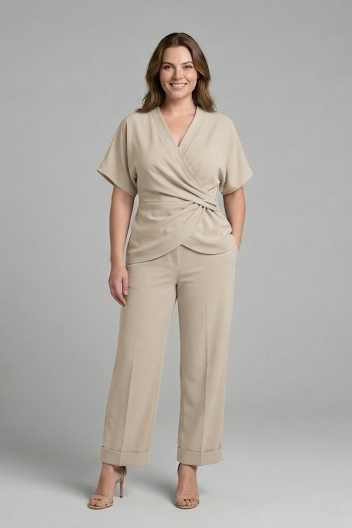 Dorothea | Women’s Two Piece Set with Wrap Top and Cropped Trousers