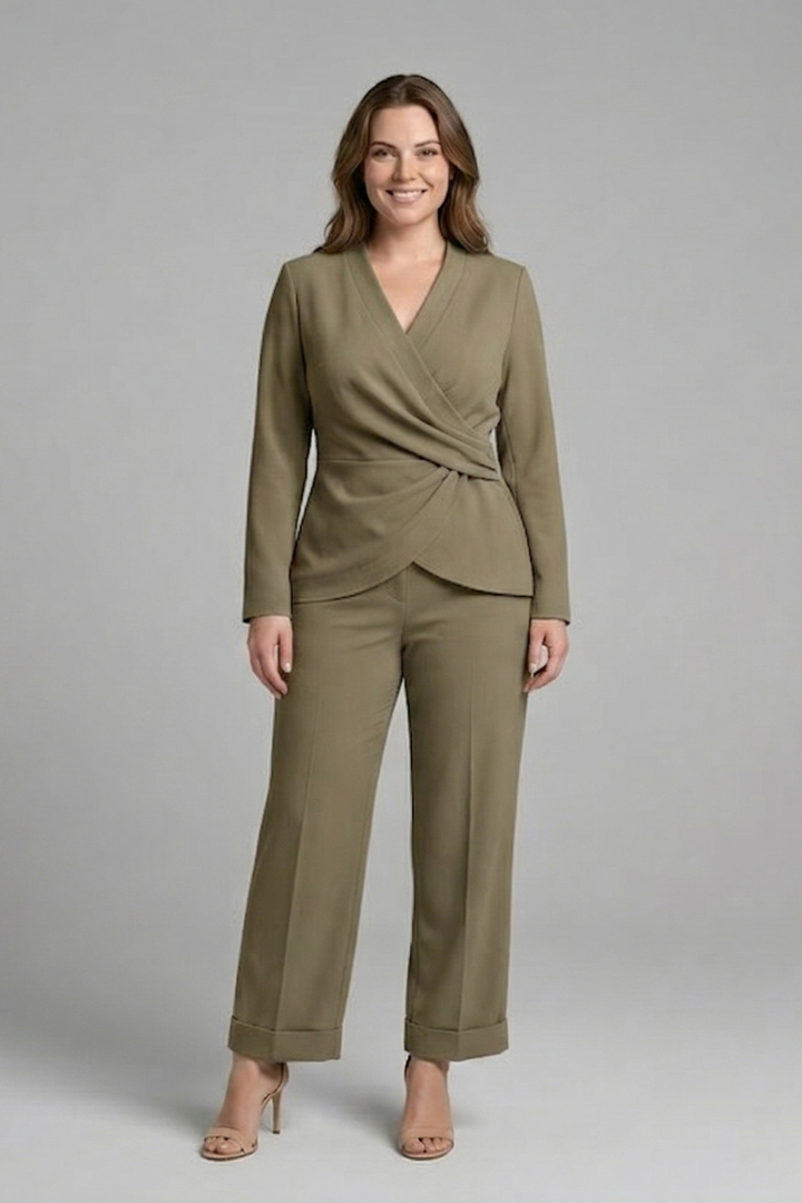 Dorothea | Women’s Two Piece Set with Wrap Top and Cropped Trousers