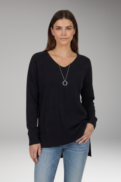 Corinna | Women’s V-Neck Textured Knit Sweater with Chevron Pattern and Long Sleeves